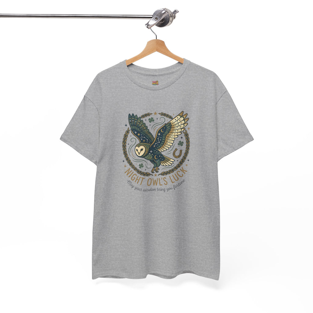 Mystical Night Owl’s Luck T-Shirt – Cosmic Celestial Good Fortune Apparel