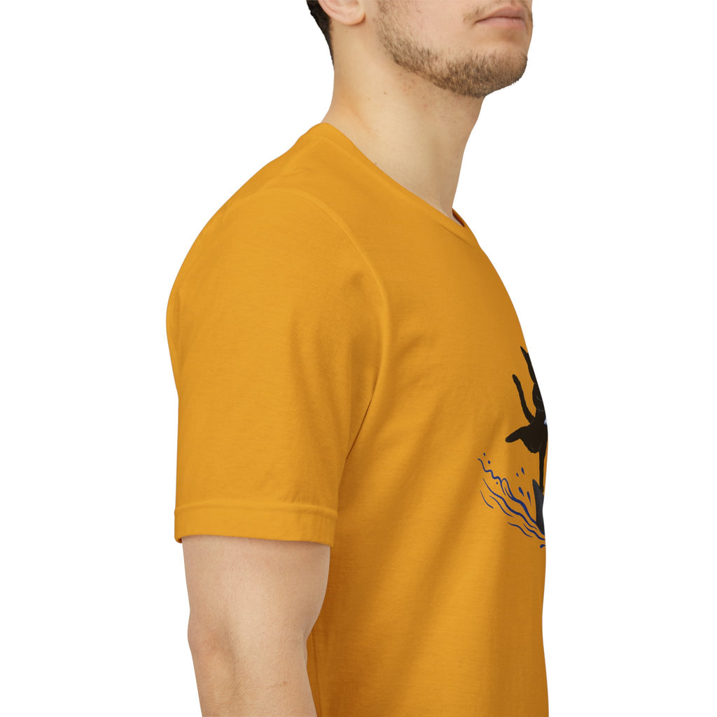 "Who Cares" Cat Surfing on Shark Graphic Tee – Ironic Minimalist Aesthetic Unisex T-Shirt