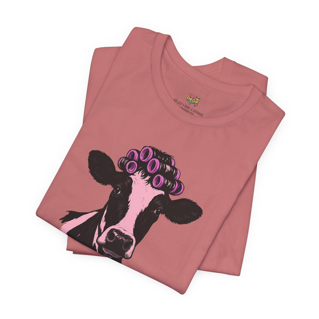 "In My Lane" Cow in Rollers Graphic Tee – Aesthetic Ironic Minimalist Streetwear