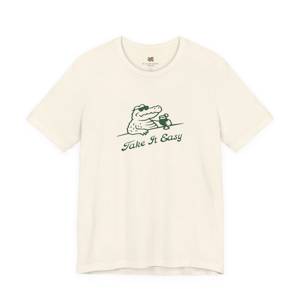 Take It Easy Crocodile Graphic Tee - Retro Aesthetic Vintage White Streetwear Shirt