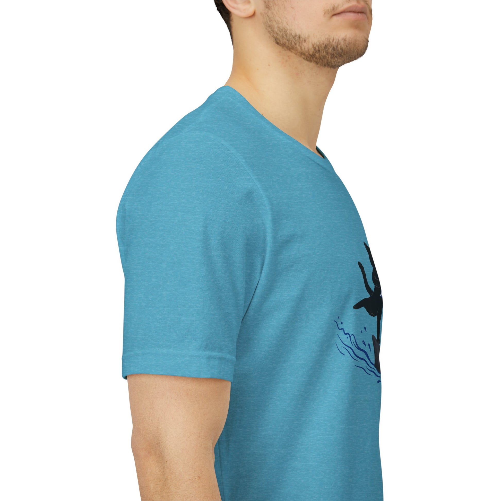 "Who Cares" Cat Surfing on Shark Graphic Tee – Ironic Minimalist Aesthetic Unisex T-Shirt