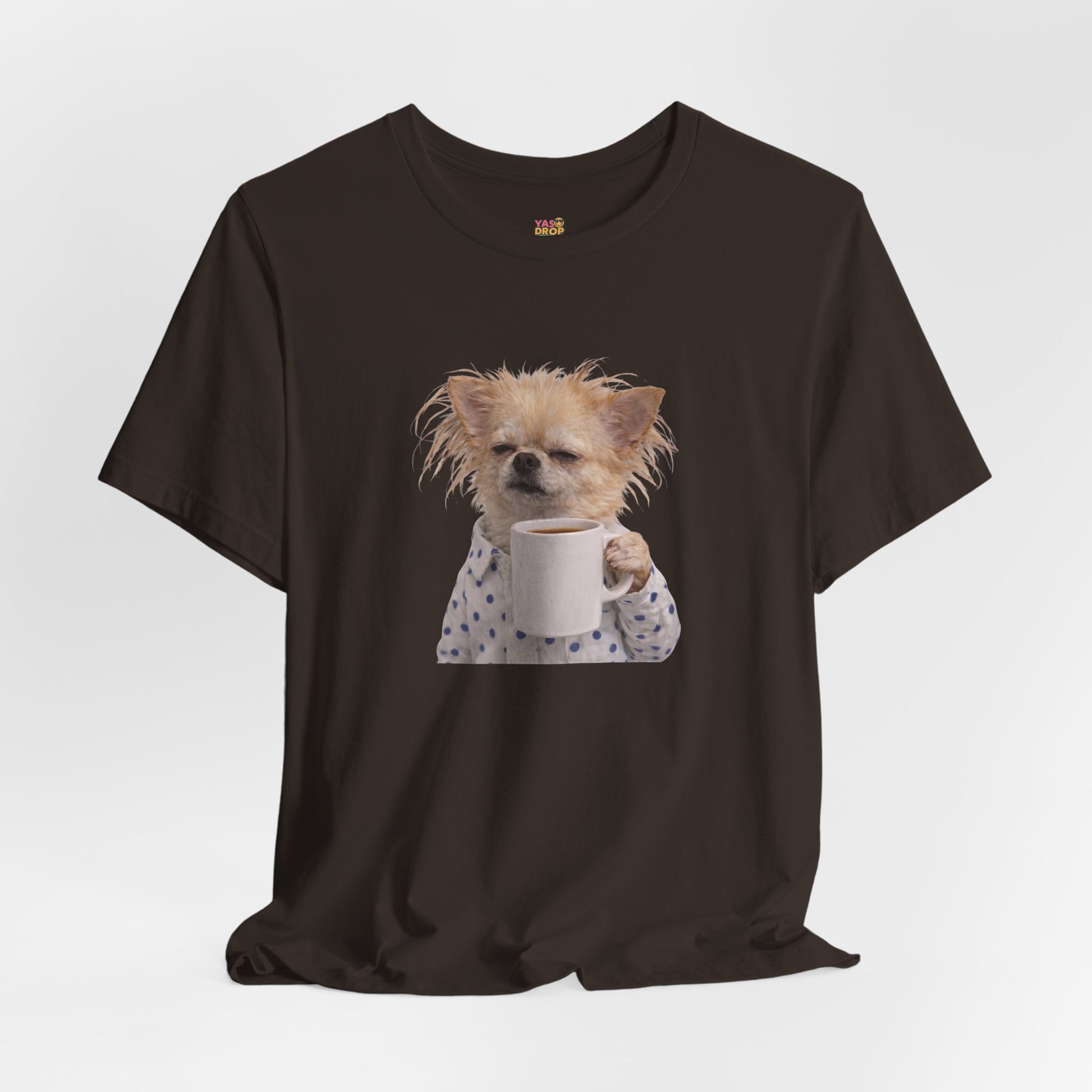 Morning Mood Tired Chihuahua Coffee Graphic T-Shirt