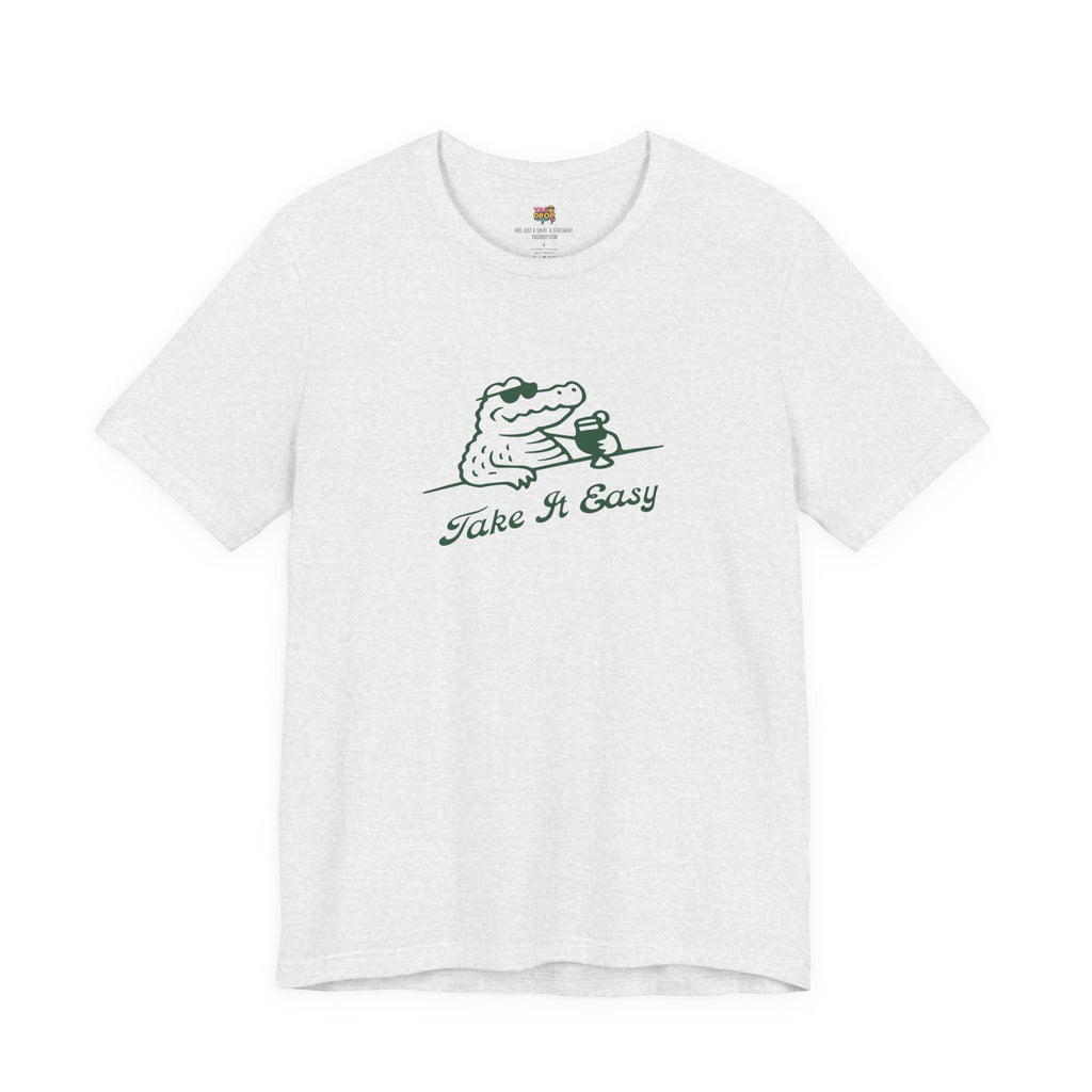 Take It Easy Crocodile Graphic Tee - Retro Aesthetic Vintage White Streetwear Shirt
