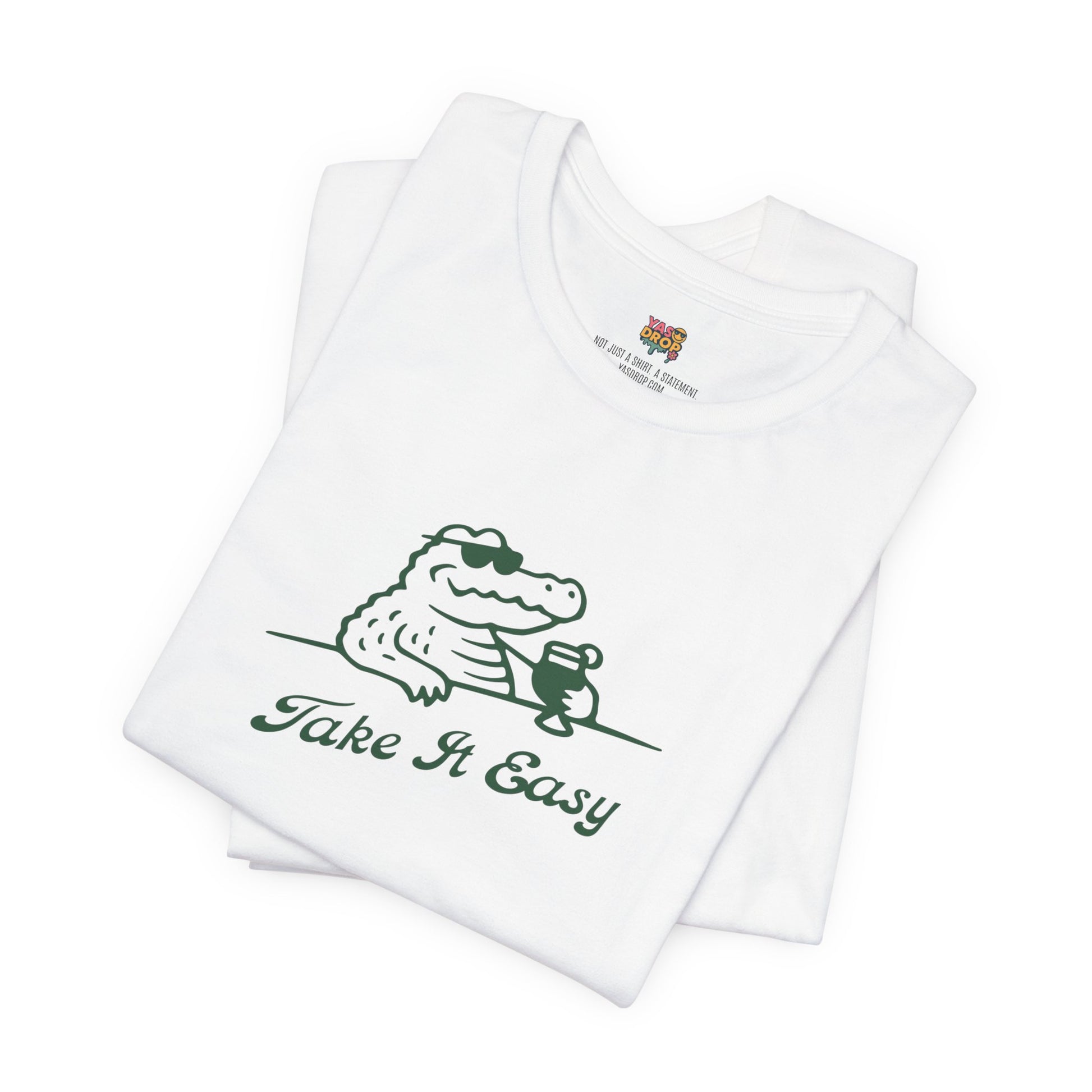 Take It Easy Crocodile Graphic Tee - Retro Aesthetic Vintage White Streetwear Shirt