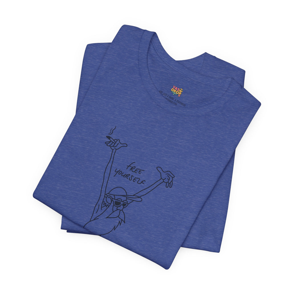 "Free Yourself" Retro Line Art Graphic Tee – Ironic Minimalist Streetwear