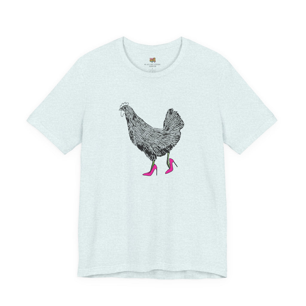 "Serving Looks" Chicken in Heels Graphic Tee – Ironic Minimalist Streetwear