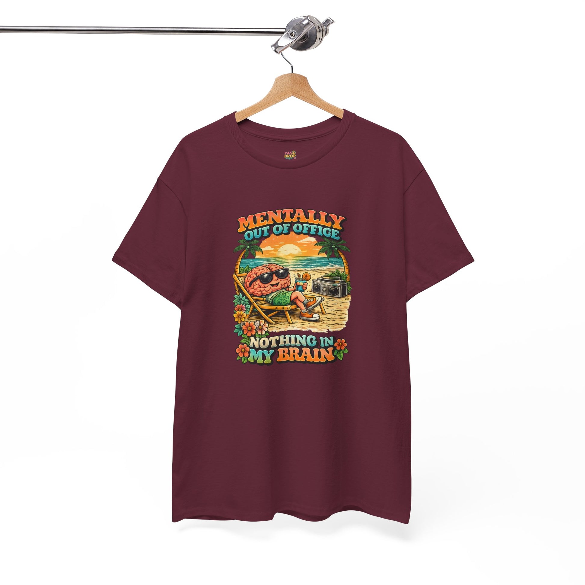 "Mentally Out of Office" Retro Brain Graphic Tee - Sarcastic Vacation T-Shirt