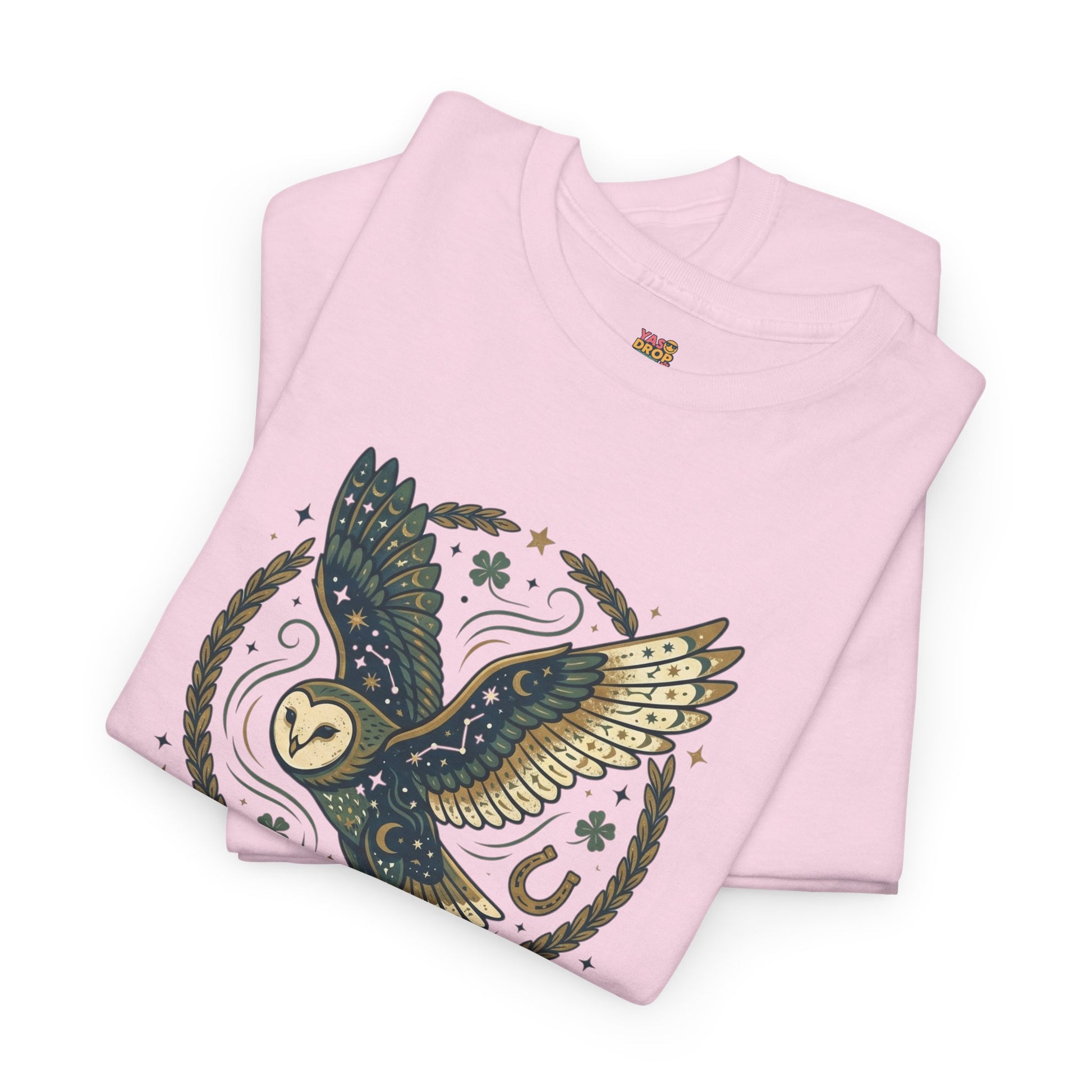 Mystical Night Owl’s Luck T-Shirt – Cosmic Celestial Good Fortune Apparel