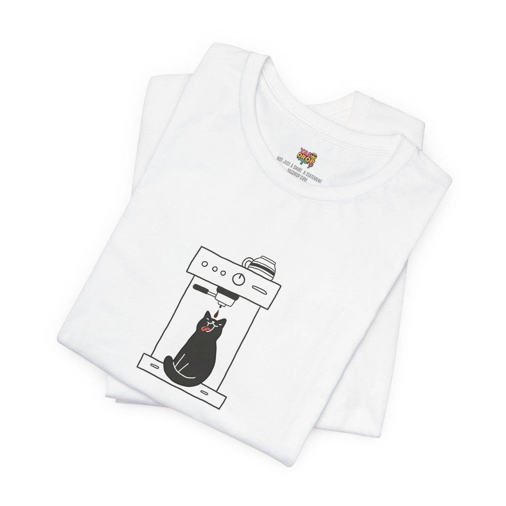 Espresso Cat Graphic Tee – Ironic Minimalist Coffee Streetwear