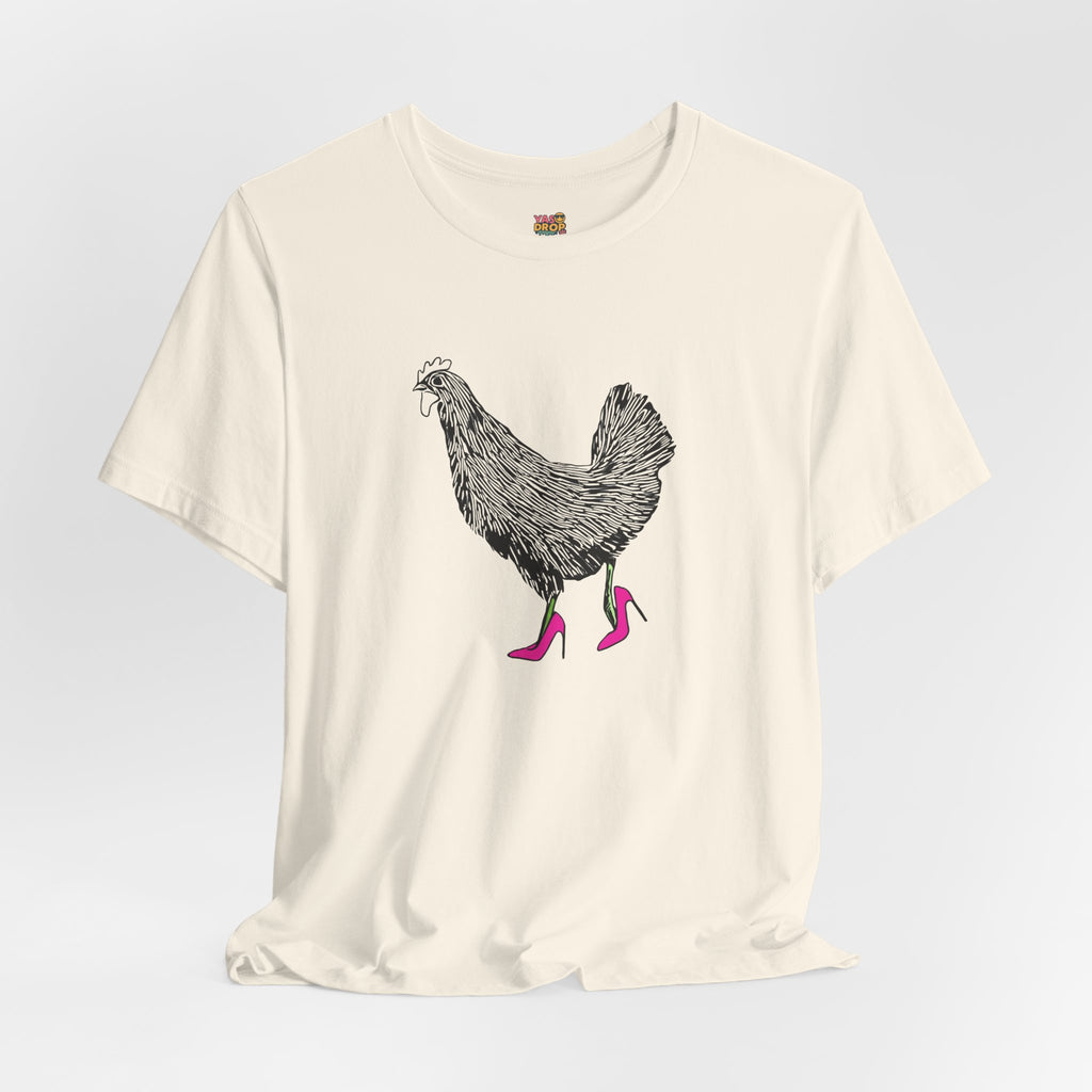 "Serving Looks" Chicken in Heels Graphic Tee – Ironic Minimalist Streetwear