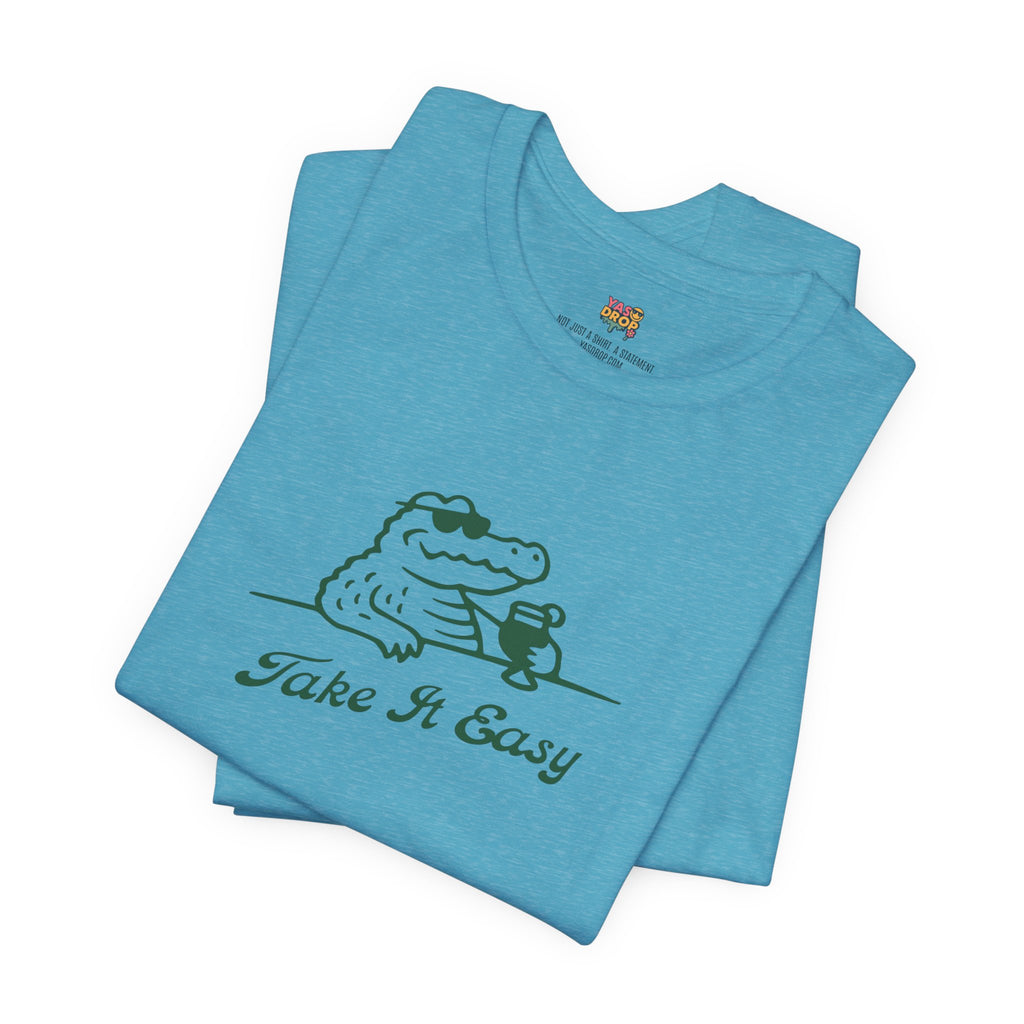 Take It Easy Crocodile Graphic Tee - Retro Aesthetic Vintage White Streetwear Shirt