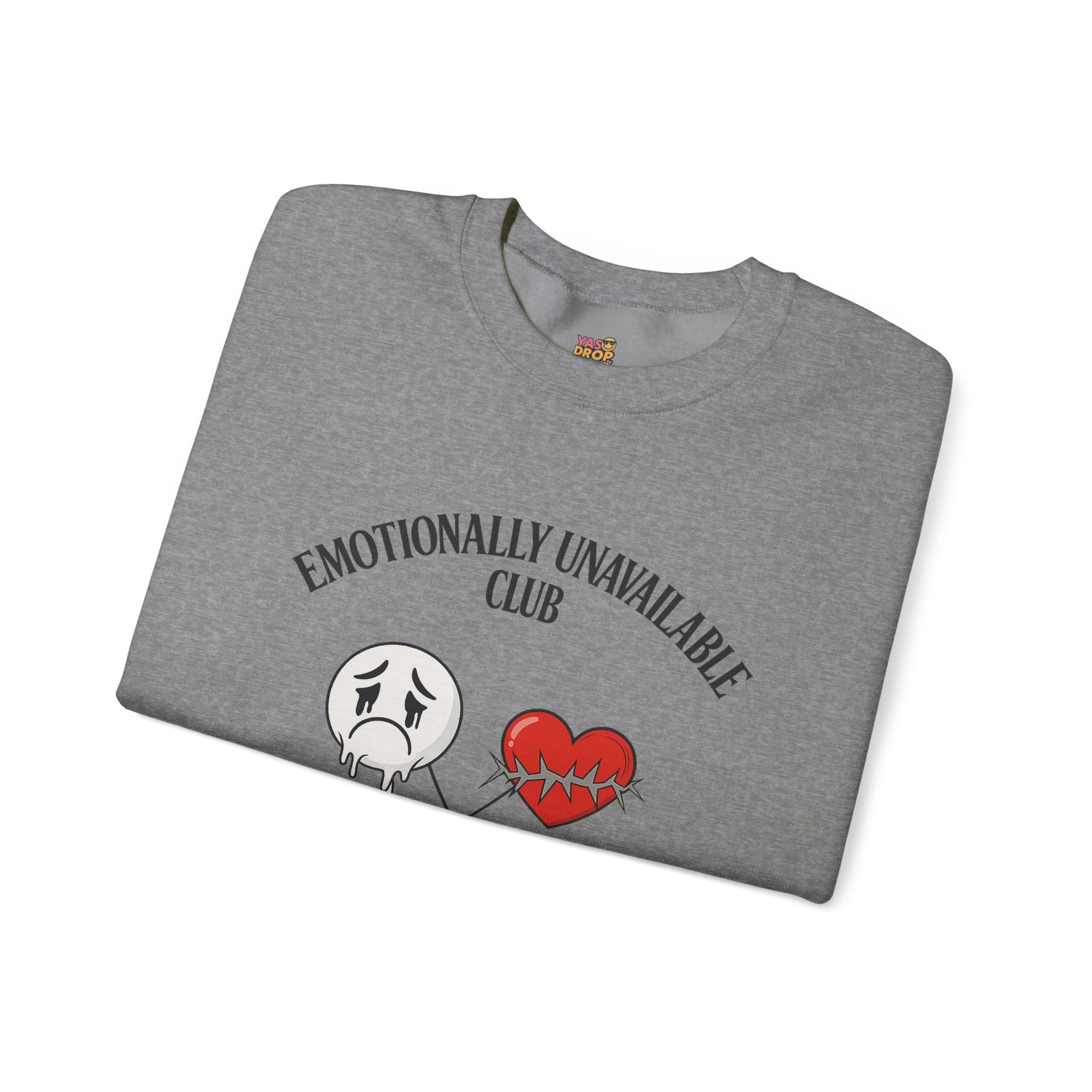 Emotionally Unavailable Club™ Oversized Graphic Sweatshirt – Sad Face, Barbed Heart, Disconnected TV