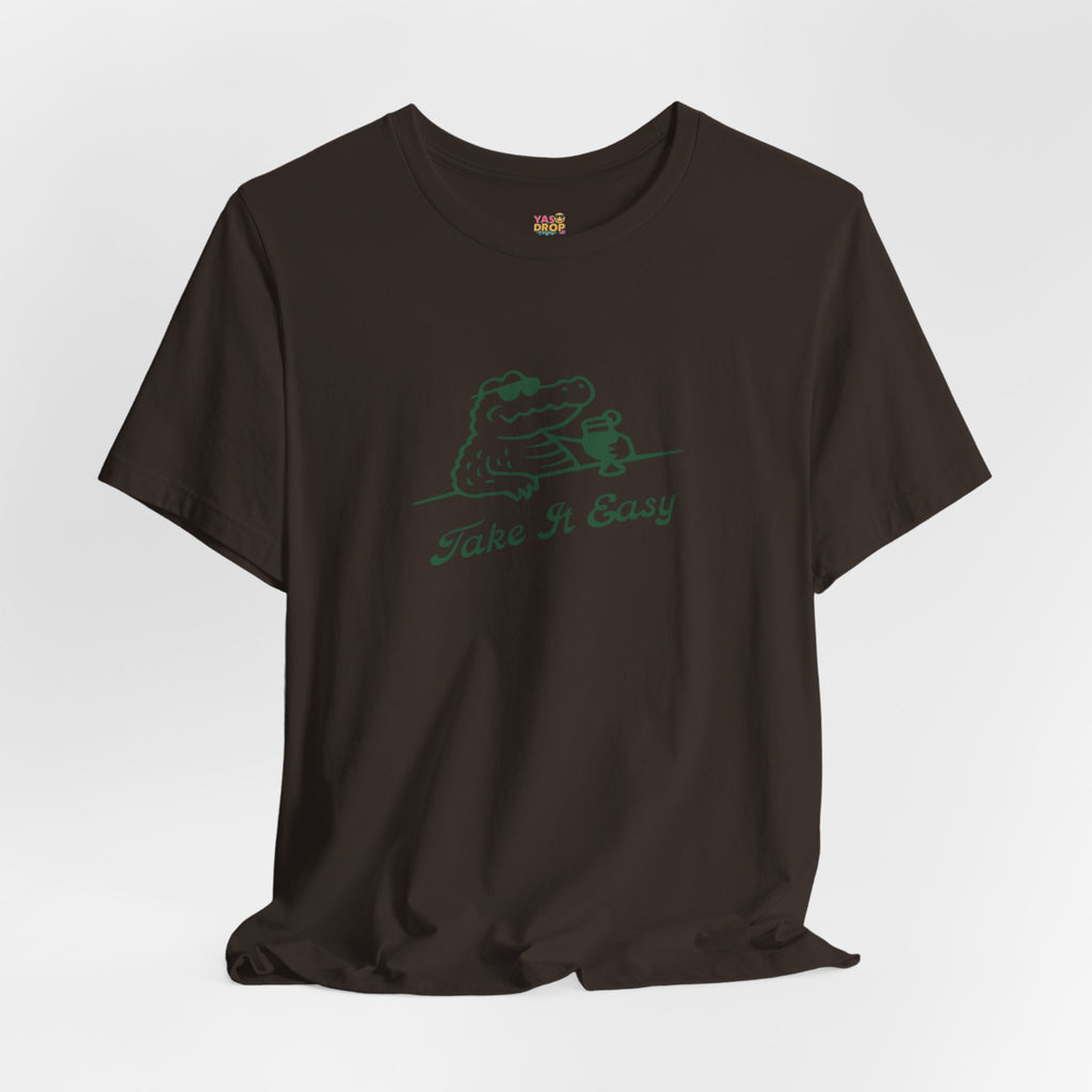 Take It Easy Crocodile Graphic Tee - Retro Aesthetic Vintage White Streetwear Shirt