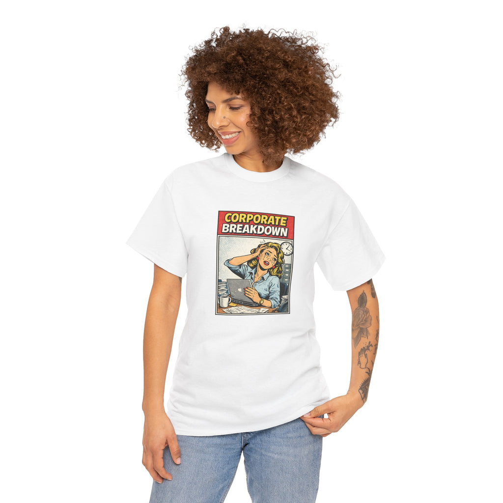 Corporate Breakdown Tee – Retro Office Meme T-Shirt (9–5 Burnout Graphic Shirt)