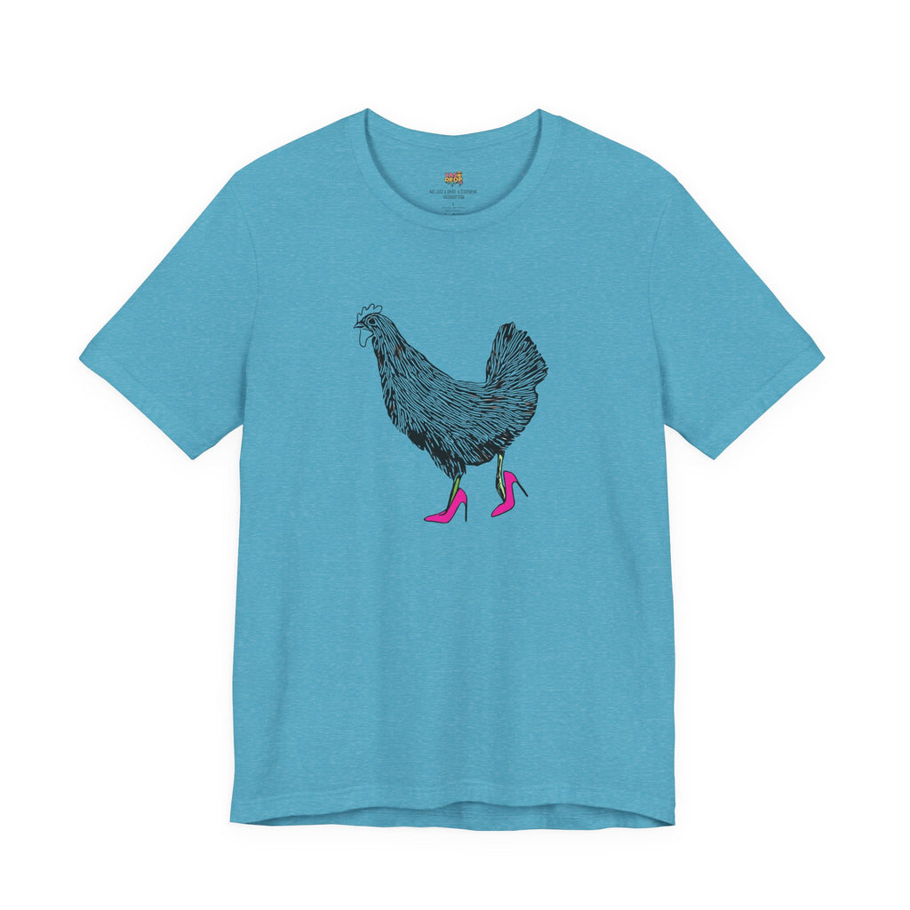 "Serving Looks" Chicken in Heels Graphic Tee – Ironic Minimalist Streetwear