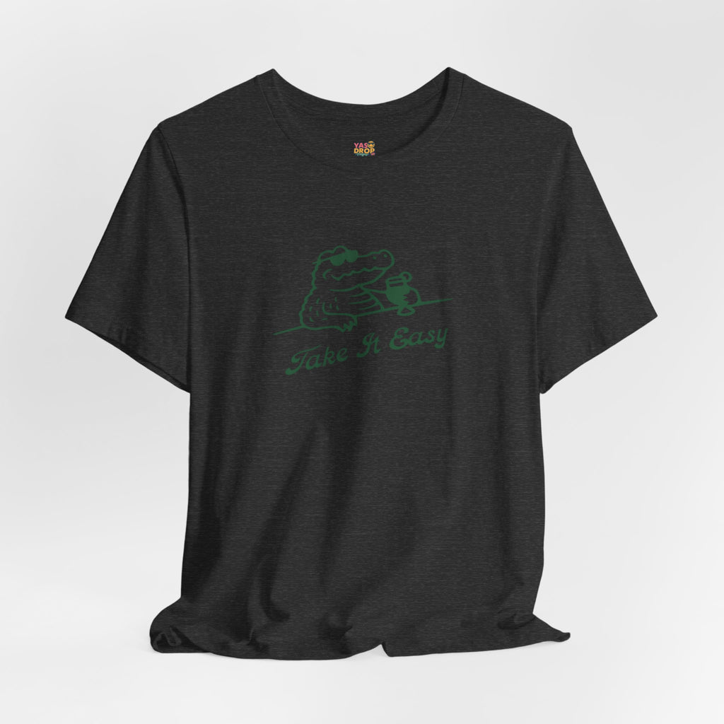 Take It Easy Crocodile Graphic Tee - Retro Aesthetic Vintage White Streetwear Shirt