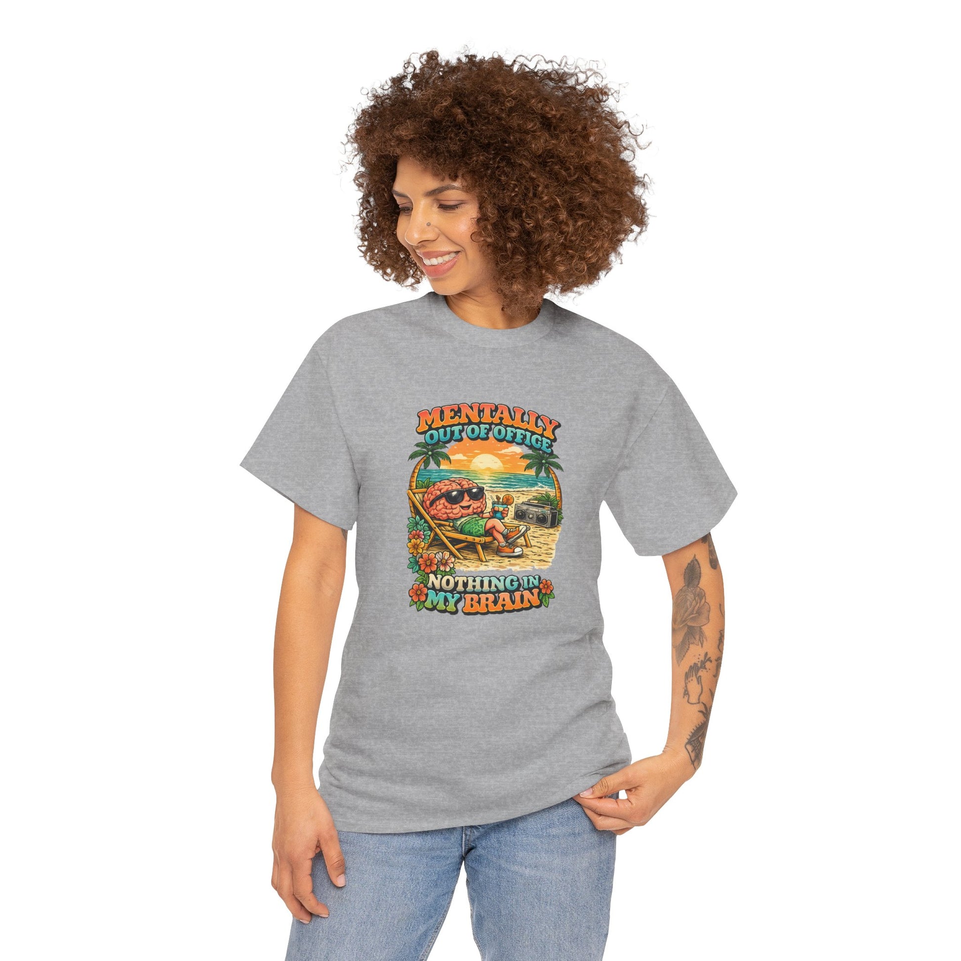 "Mentally Out of Office" Retro Brain Graphic Tee - Sarcastic Vacation T-Shirt