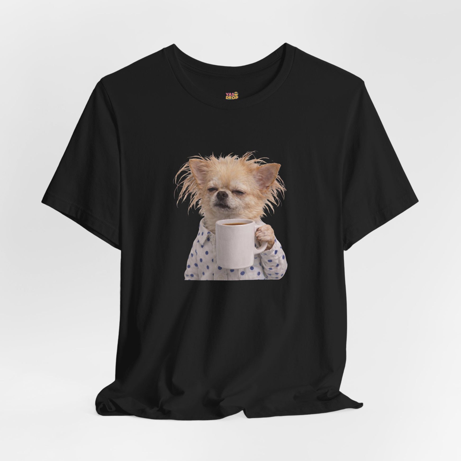 Morning Mood Tired Chihuahua Coffee Graphic T-Shirt