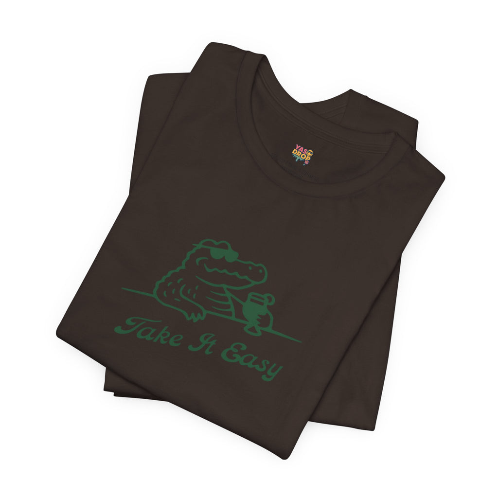 Take It Easy Crocodile Graphic Tee - Retro Aesthetic Vintage White Streetwear Shirt