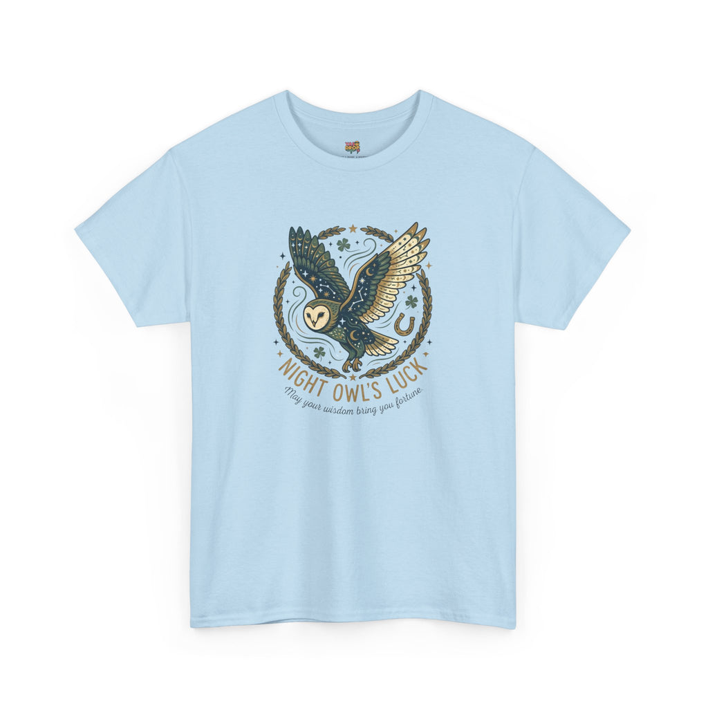 Mystical Night Owl’s Luck T-Shirt – Cosmic Celestial Good Fortune Apparel