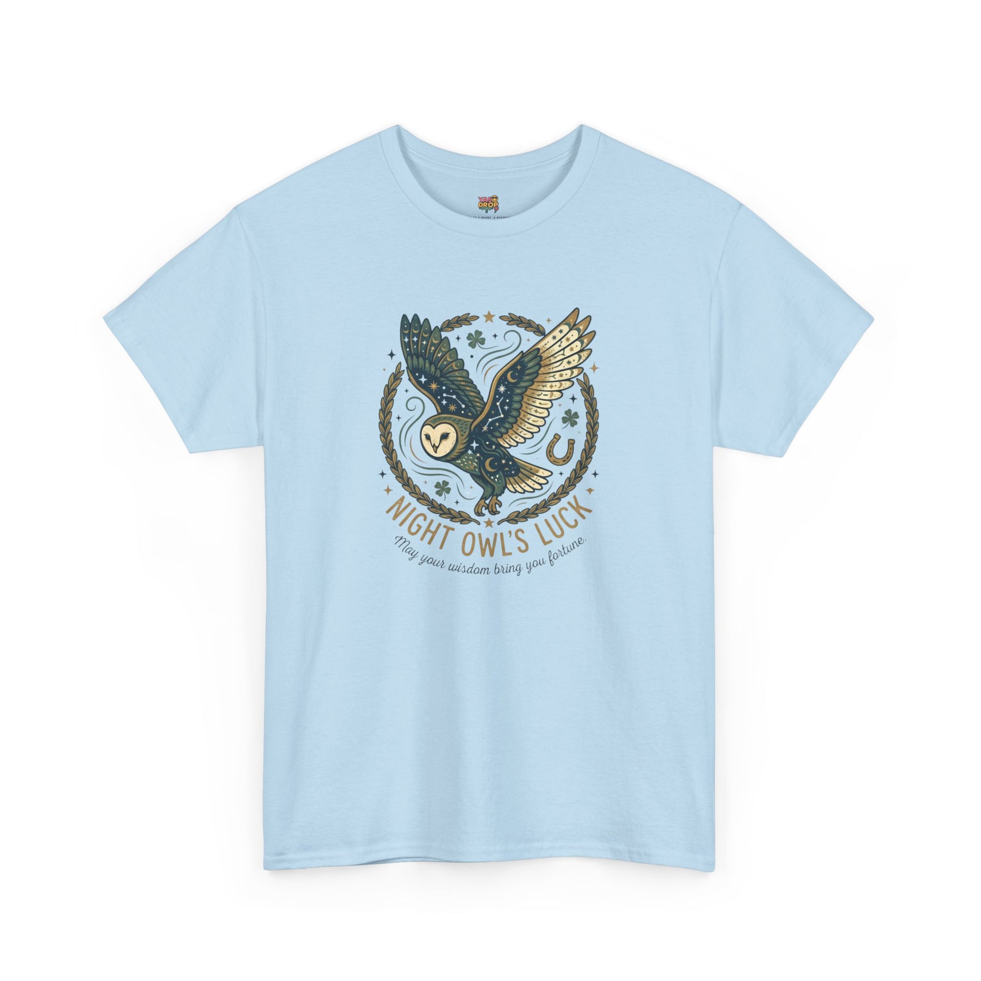 Mystical Night Owl’s Luck T-Shirt – Cosmic Celestial Good Fortune Apparel