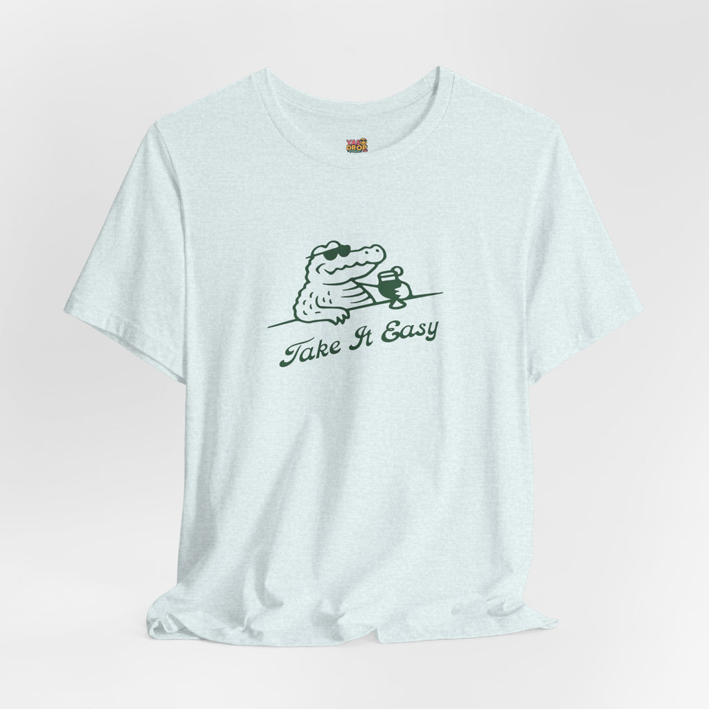 Take It Easy Crocodile Graphic Tee - Retro Aesthetic Vintage White Streetwear Shirt