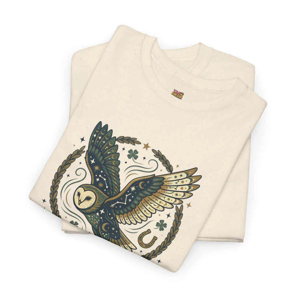 Mystical Night Owl’s Luck T-Shirt – Cosmic Celestial Good Fortune Apparel