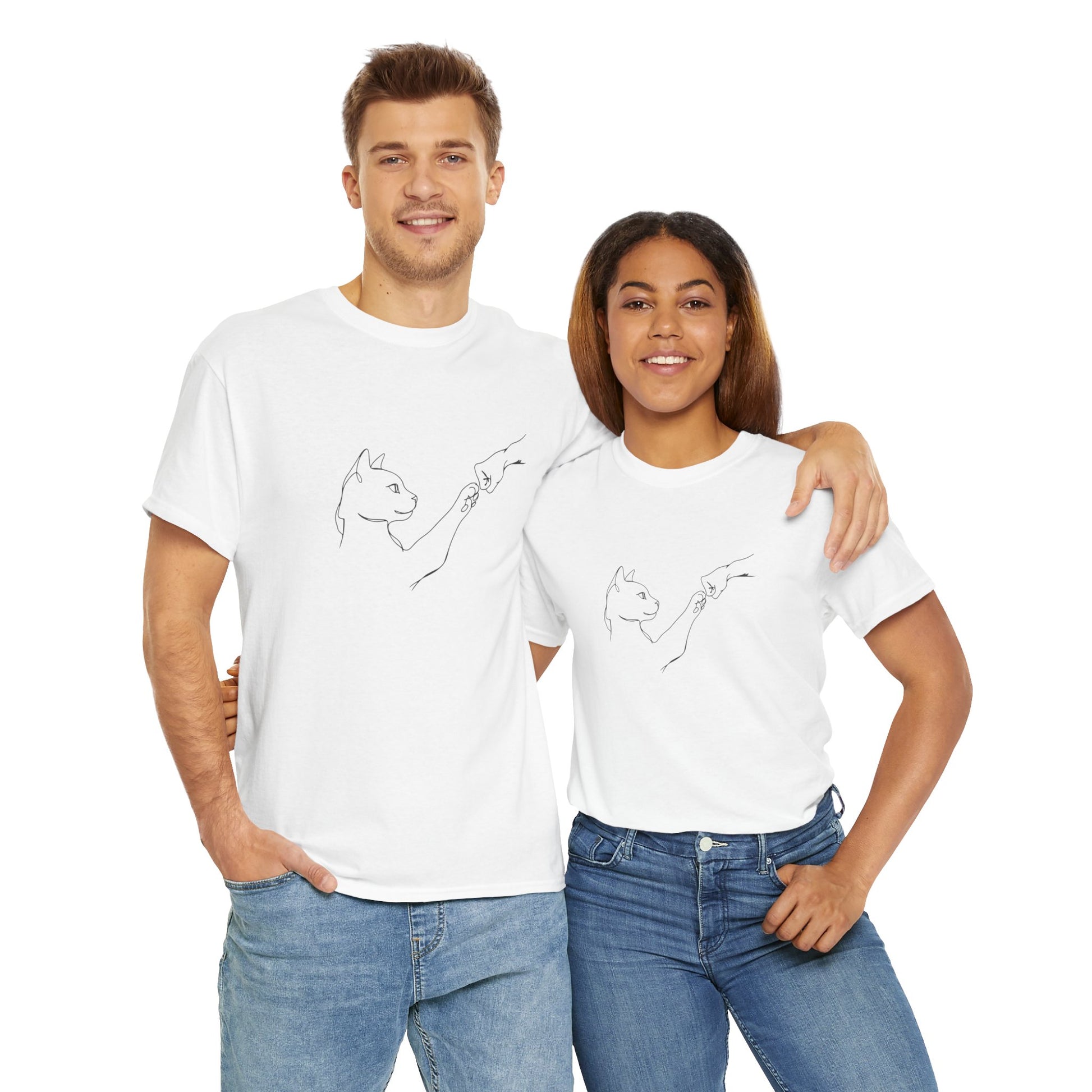 Paw Bump Bond: Minimalist Cat & Human Connection Art Tee