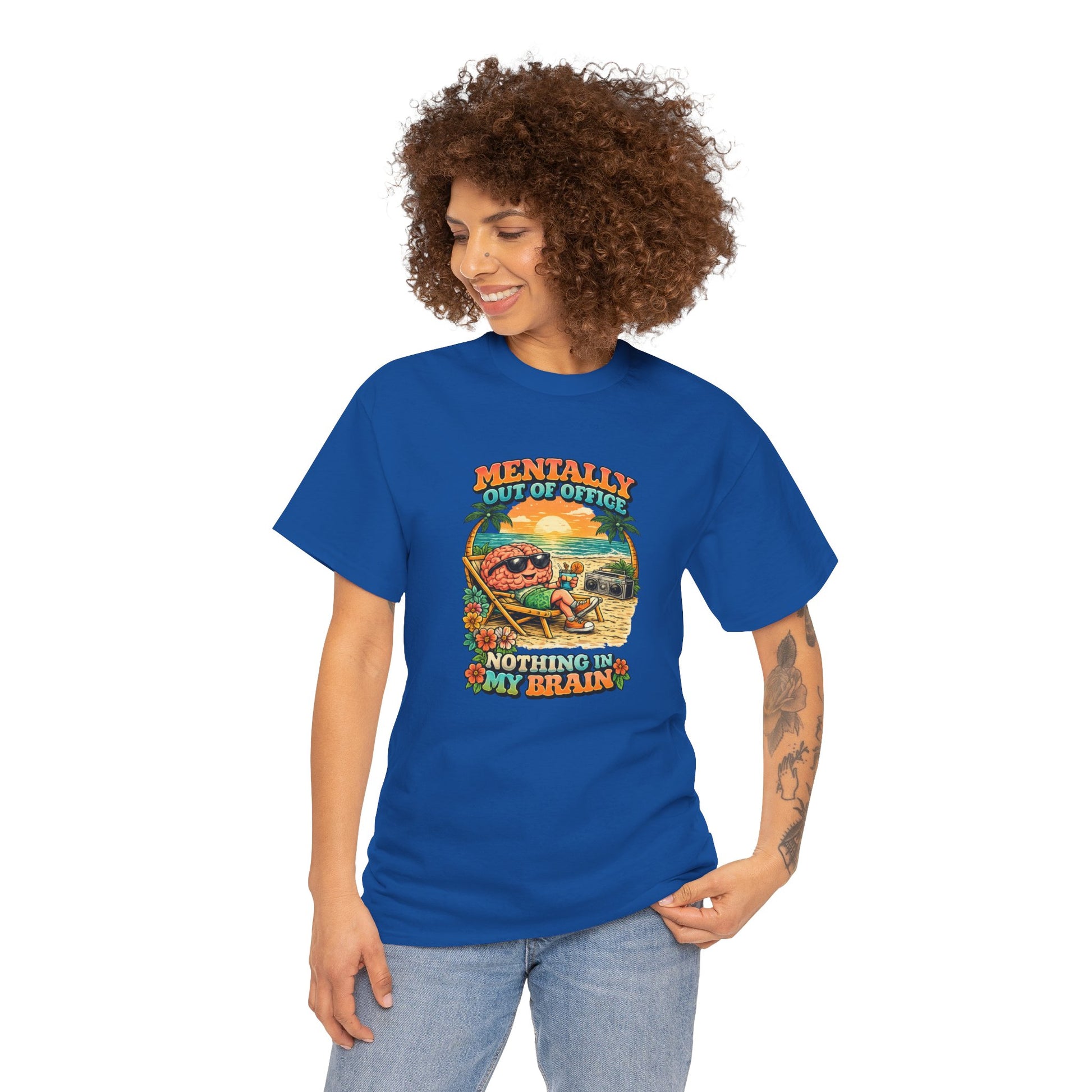 "Mentally Out of Office" Retro Brain Graphic Tee - Sarcastic Vacation T-Shirt