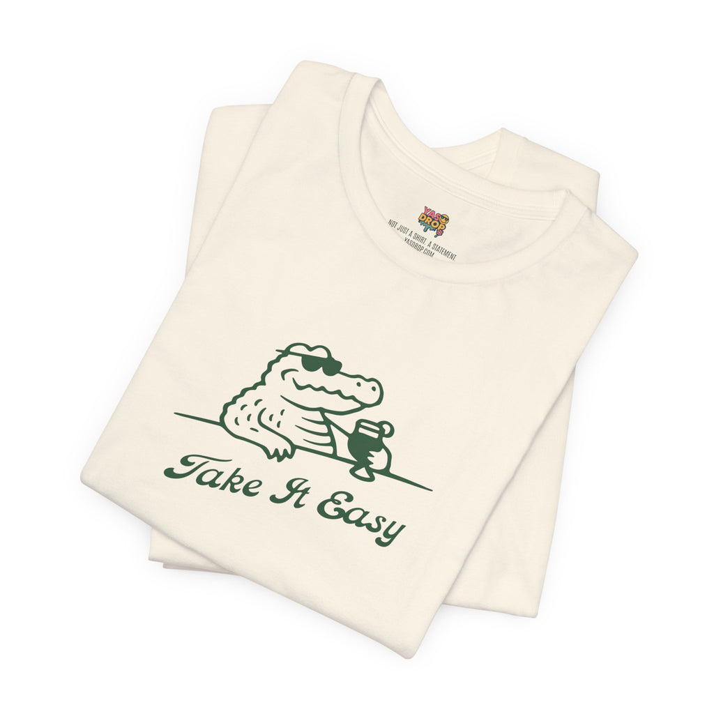 Take It Easy Crocodile Graphic Tee - Retro Aesthetic Vintage White Streetwear Shirt