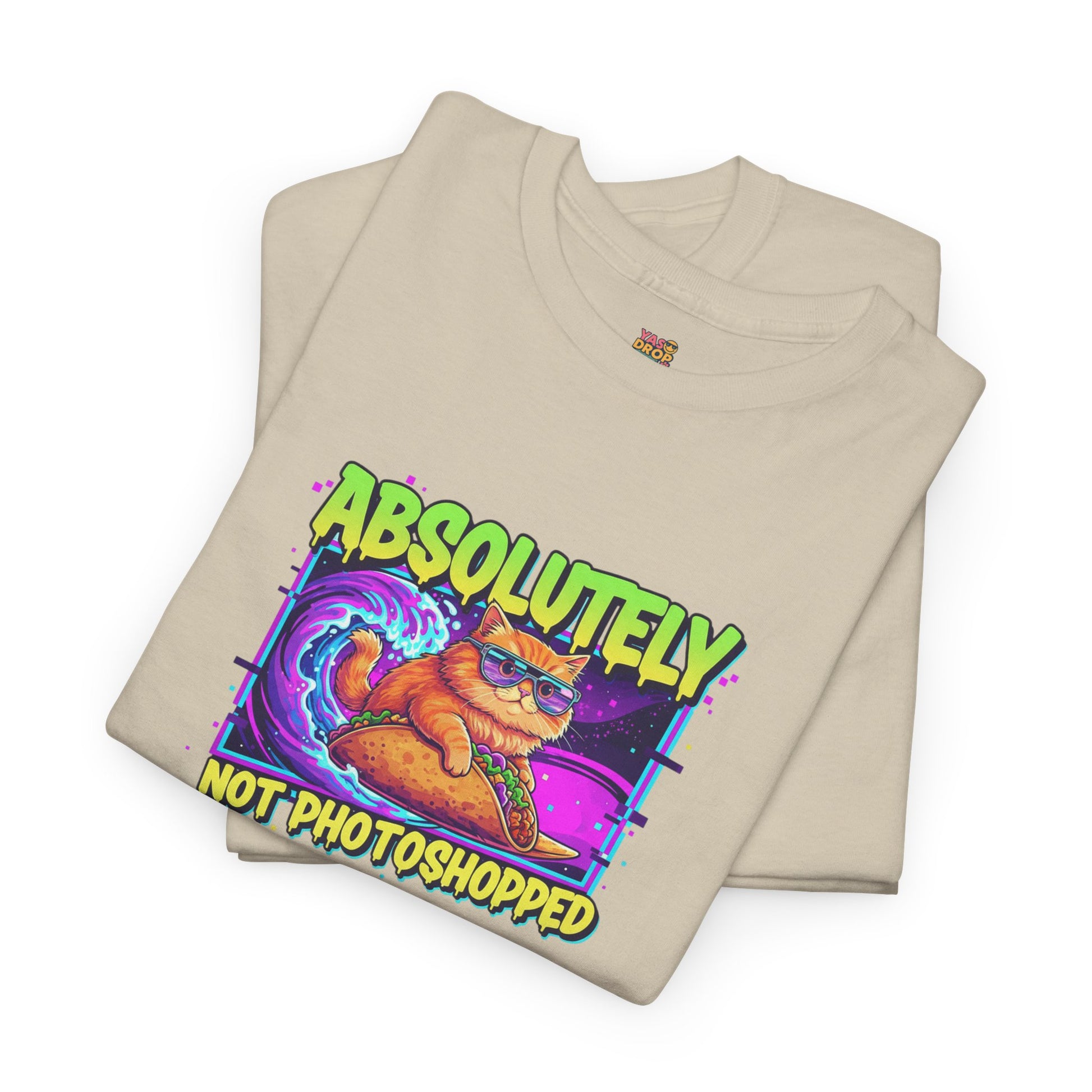 Absolutely Not Photoshopped: Neon Cat Surfing Taco Tee
