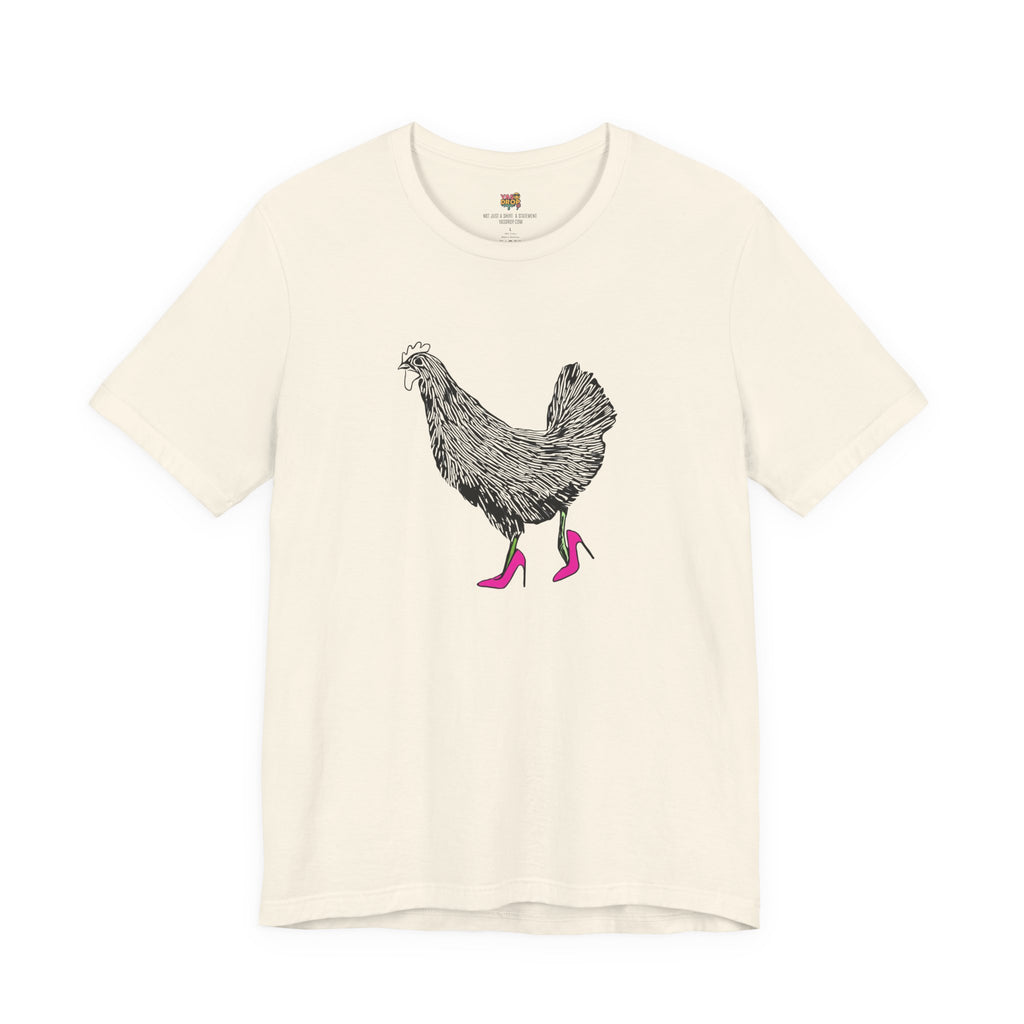 "Serving Looks" Chicken in Heels Graphic Tee – Ironic Minimalist Streetwear