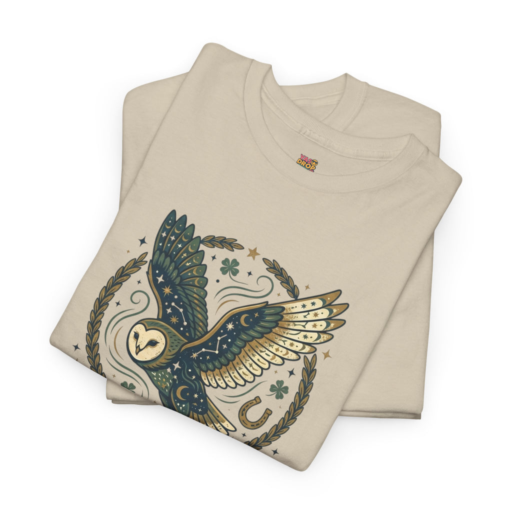 Mystical Night Owl’s Luck T-Shirt – Cosmic Celestial Good Fortune Apparel