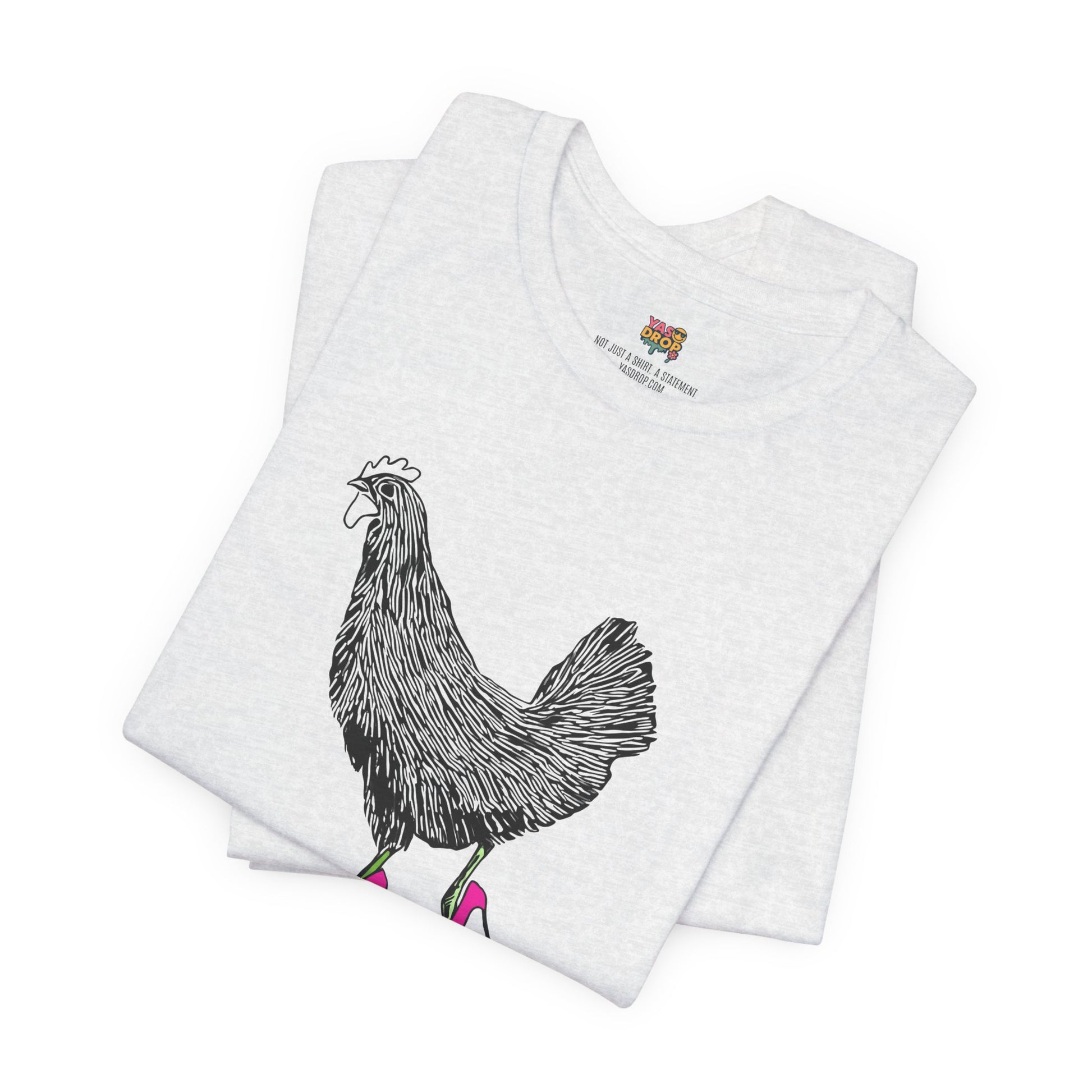 "Serving Looks" Chicken in Heels Graphic Tee – Ironic Minimalist Streetwear