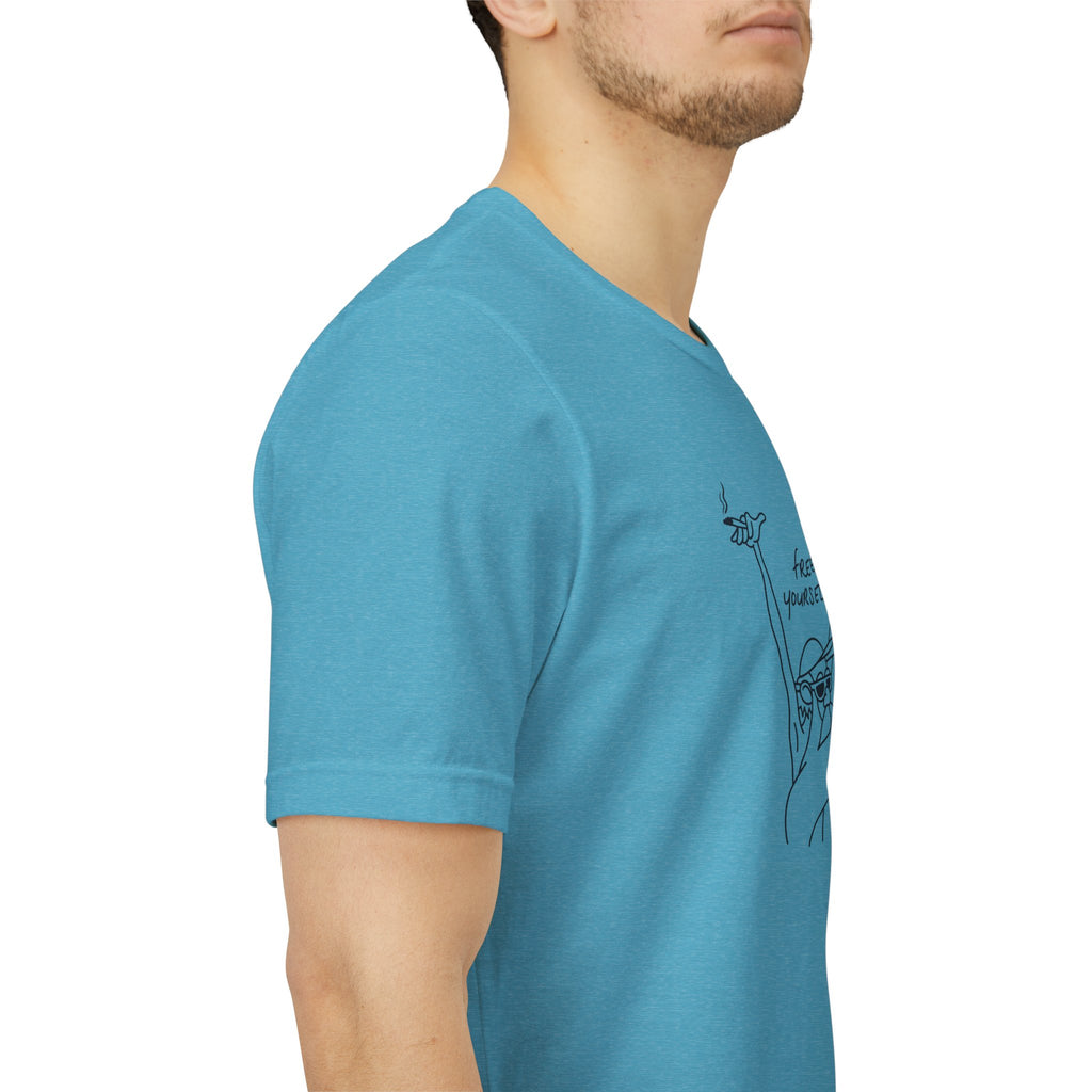 "Free Yourself" Retro Line Art Graphic Tee – Ironic Minimalist Streetwear