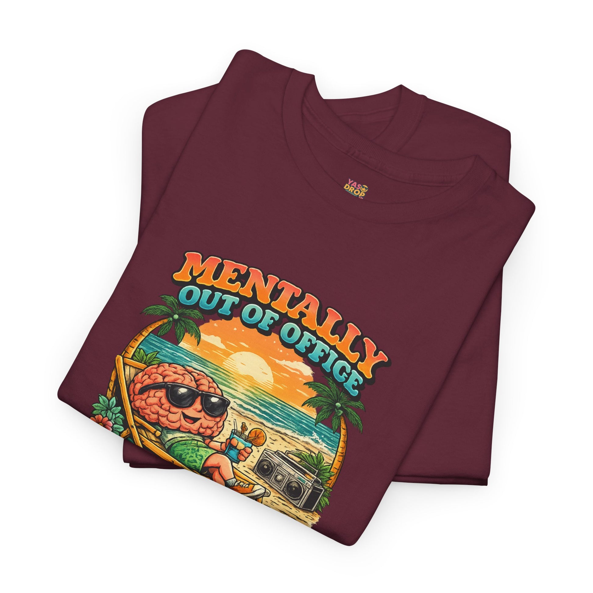 "Mentally Out of Office" Retro Brain Graphic Tee - Sarcastic Vacation T-Shirt