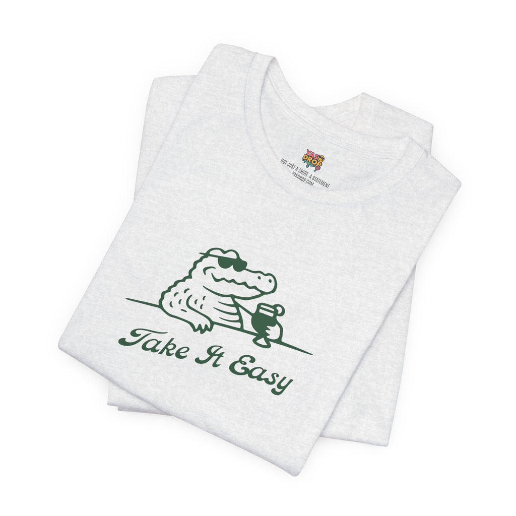 Take It Easy Crocodile Graphic Tee - Retro Aesthetic Vintage White Streetwear Shirt