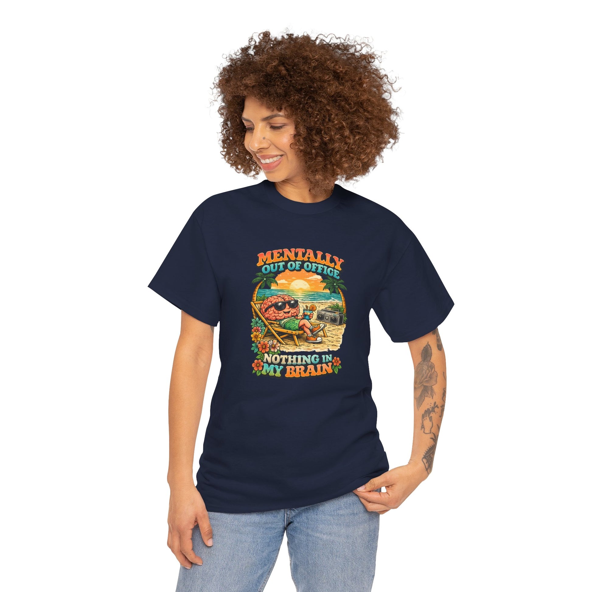 "Mentally Out of Office" Retro Brain Graphic Tee - Sarcastic Vacation T-Shirt
