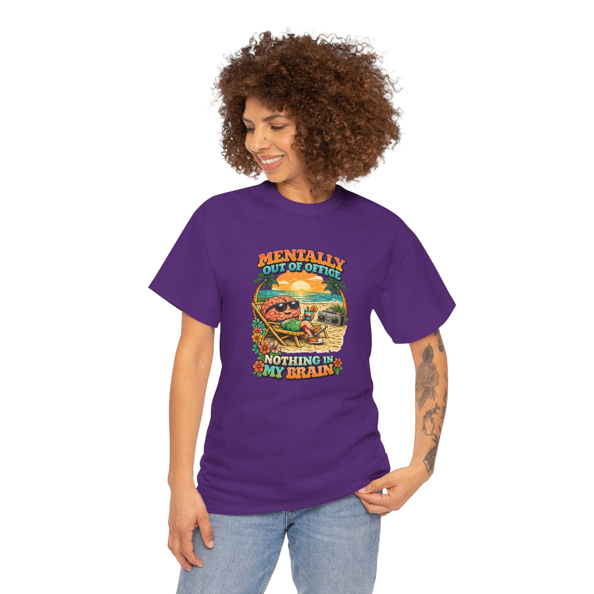 "Mentally Out of Office" Retro Brain Graphic Tee - Sarcastic Vacation T-Shirt
