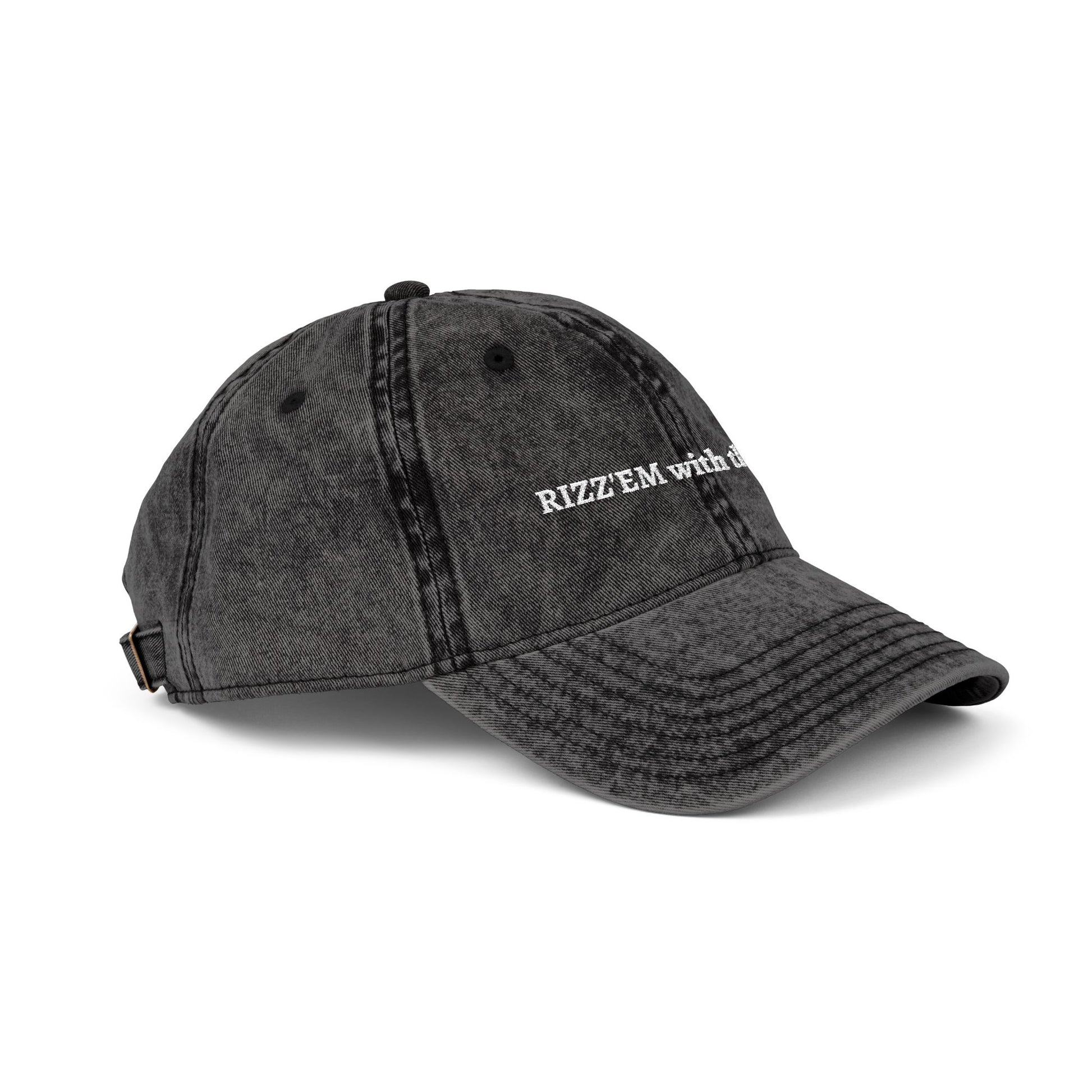 "Rizz 'Em With The Tism" Vintage Washed Embroidered Dad Hat | Trending Funny Meme Aesthetic Cap