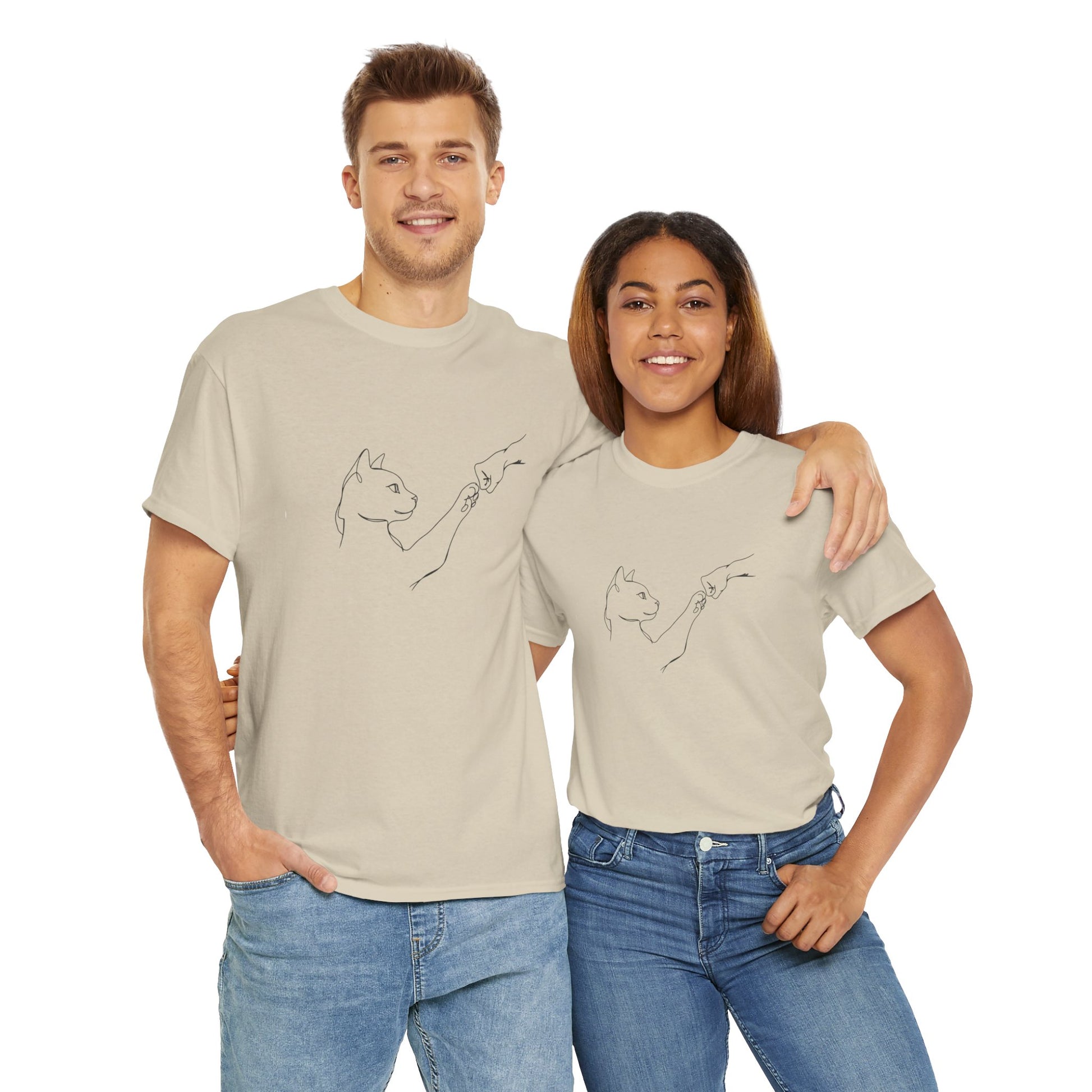 Paw Bump Bond: Minimalist Cat & Human Connection Art Tee