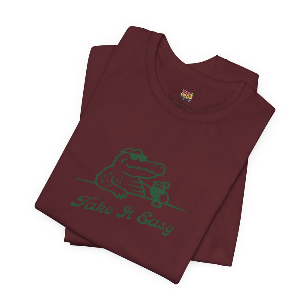 Take It Easy Crocodile Graphic Tee - Retro Aesthetic Vintage White Streetwear Shirt