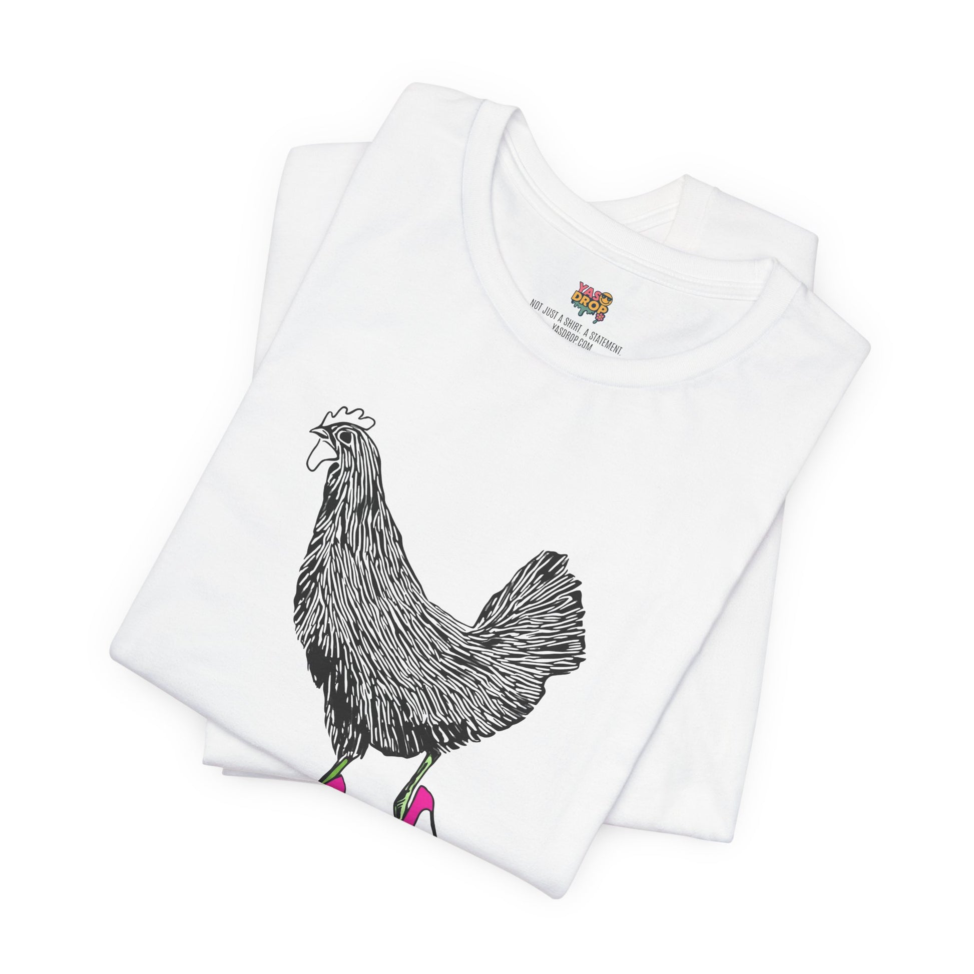 "Serving Looks" Chicken in Heels Graphic Tee – Ironic Minimalist Streetwear