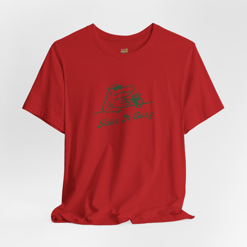 Take It Easy Crocodile Graphic Tee - Retro Aesthetic Vintage White Streetwear Shirt