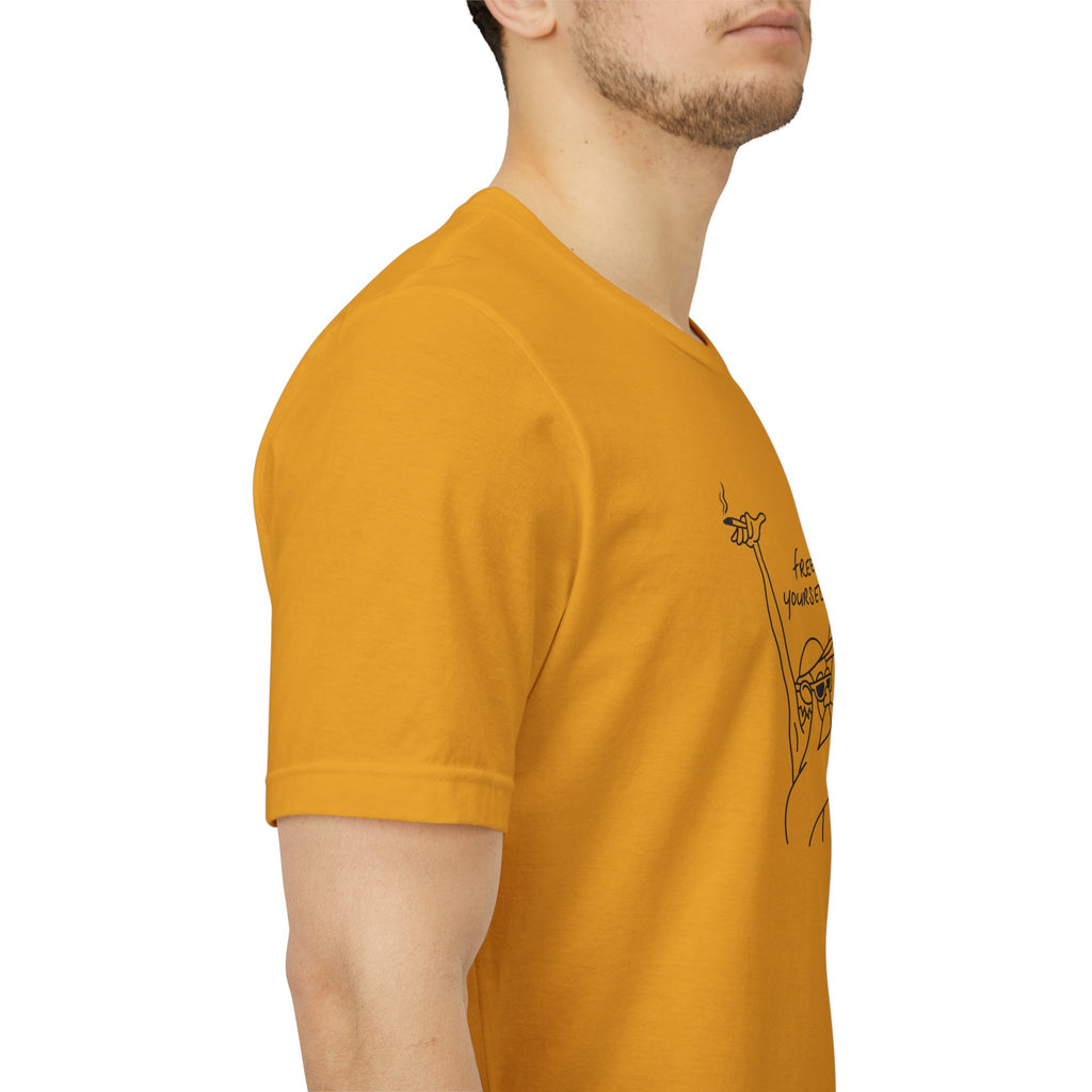 "Free Yourself" Retro Line Art Graphic Tee – Ironic Minimalist Streetwear