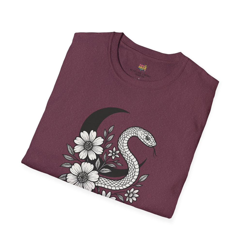 Botanic Serpent T-Shirt – Dark Floral Snake Graphic for Moonchild Energy