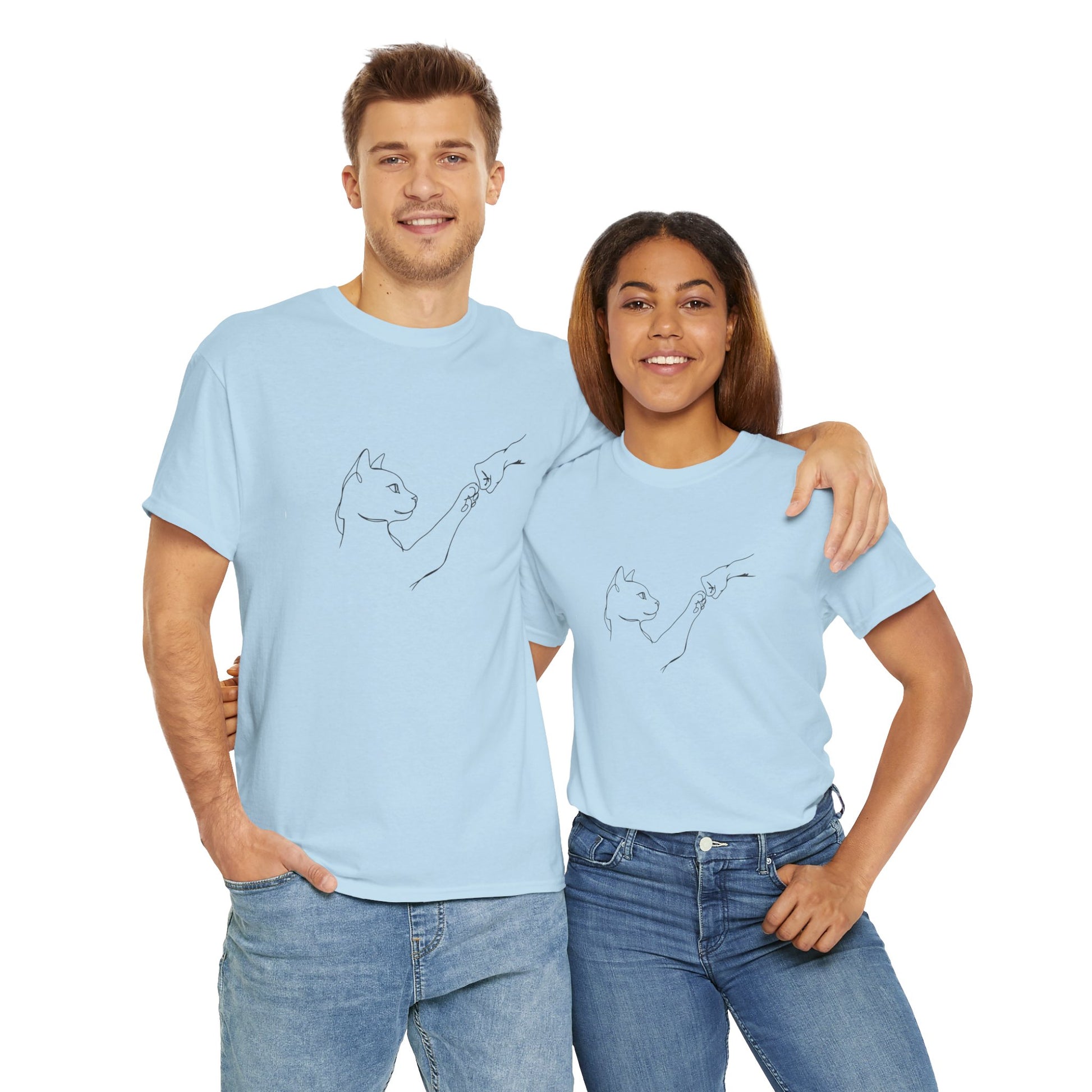 Paw Bump Bond: Minimalist Cat & Human Connection Art Tee