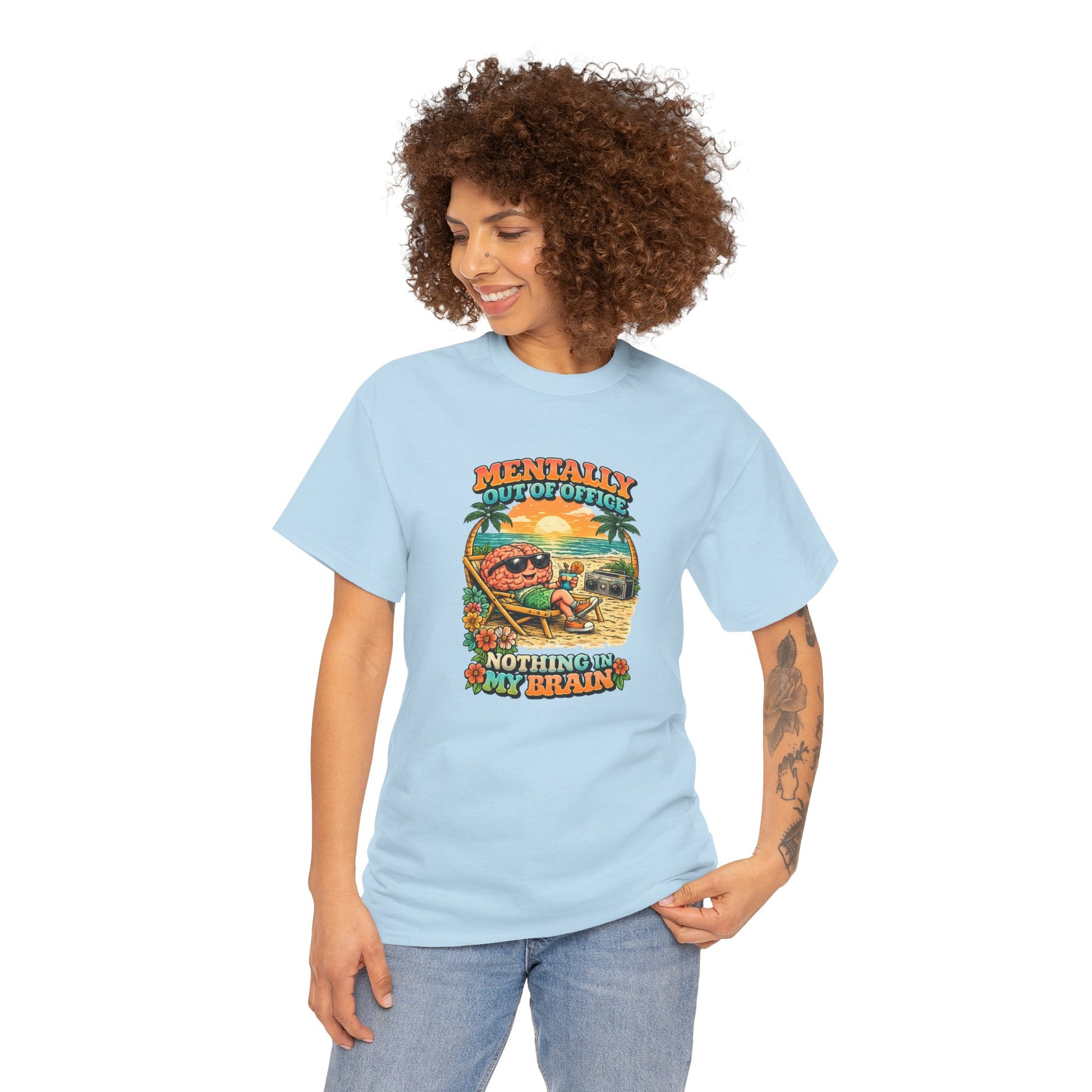 "Mentally Out of Office" Retro Brain Graphic Tee - Sarcastic Vacation T-Shirt