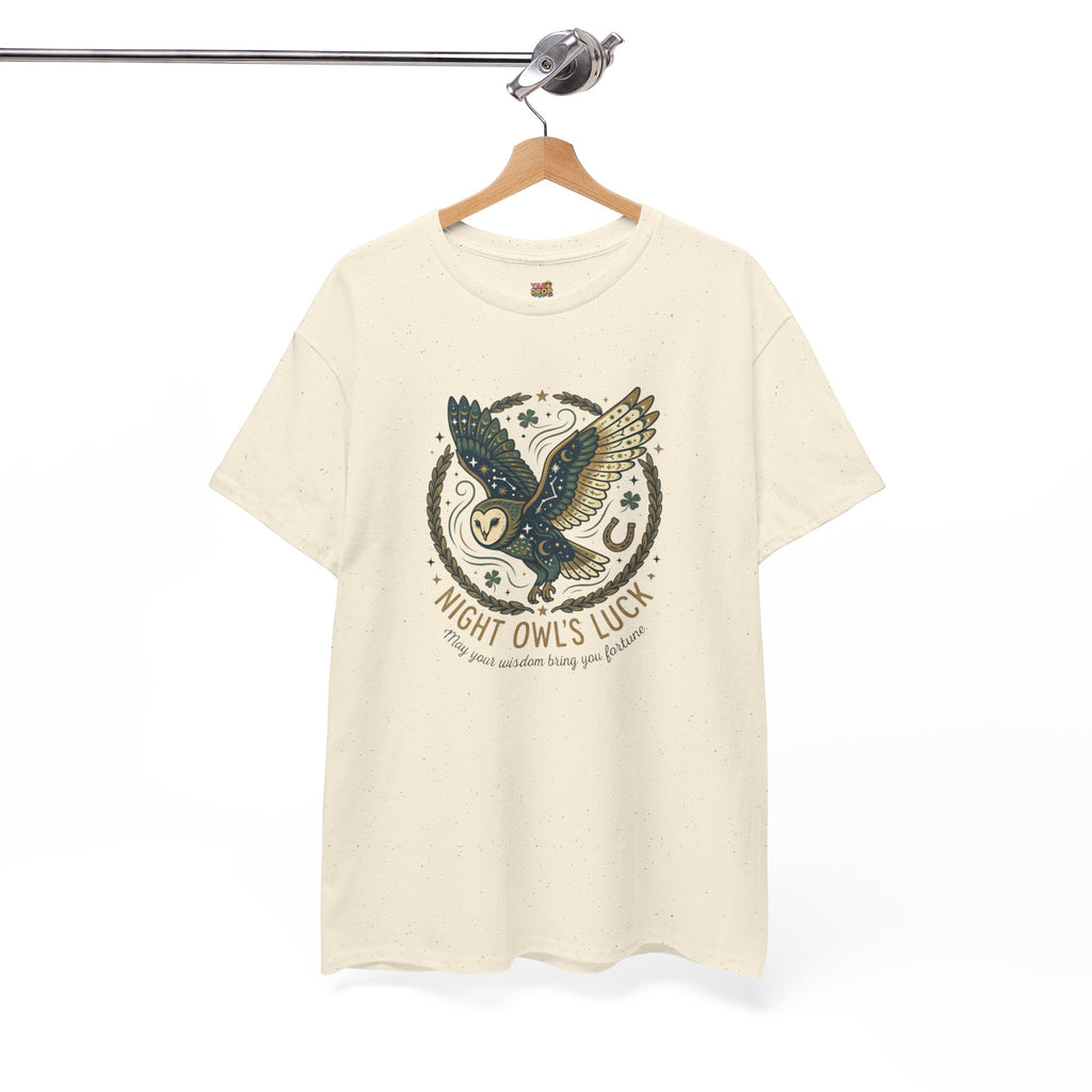 Mystical Night Owl’s Luck T-Shirt – Cosmic Celestial Good Fortune Apparel