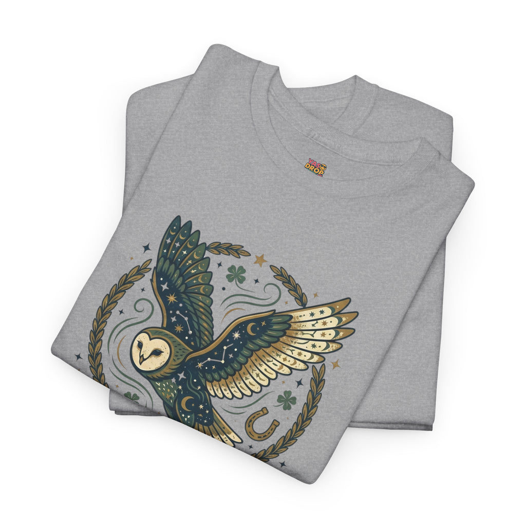 Mystical Night Owl’s Luck T-Shirt – Cosmic Celestial Good Fortune Apparel
